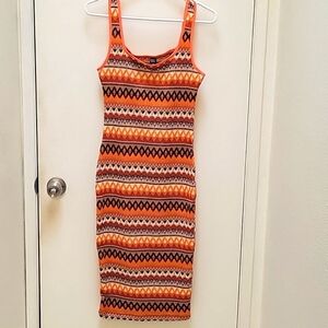 Emery Rose Orange Patterned Midi Dress, sz M